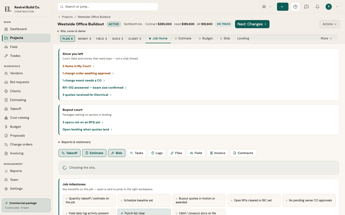 EstiLumina Job Home — live product